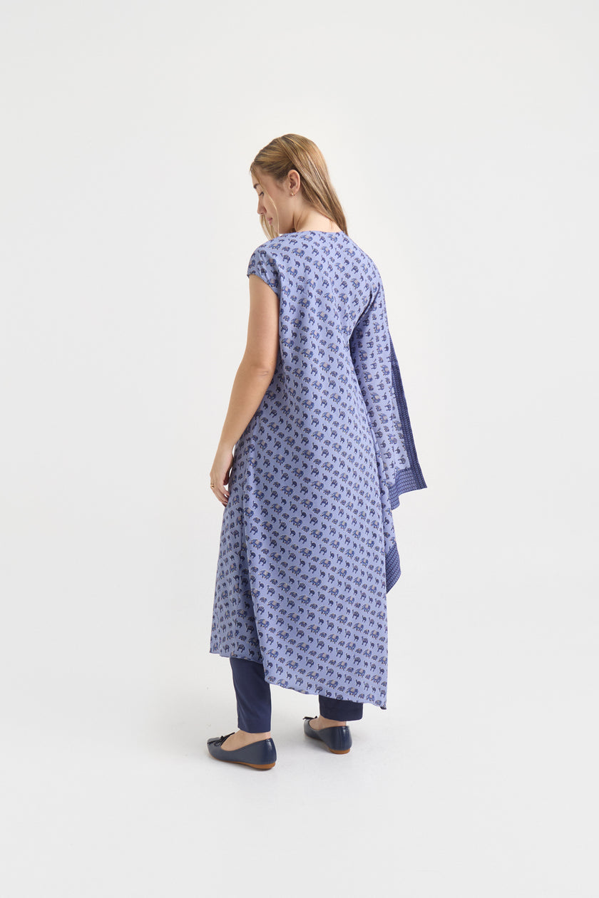Túnica de Seda Natural Estampada – Porcelana Azul