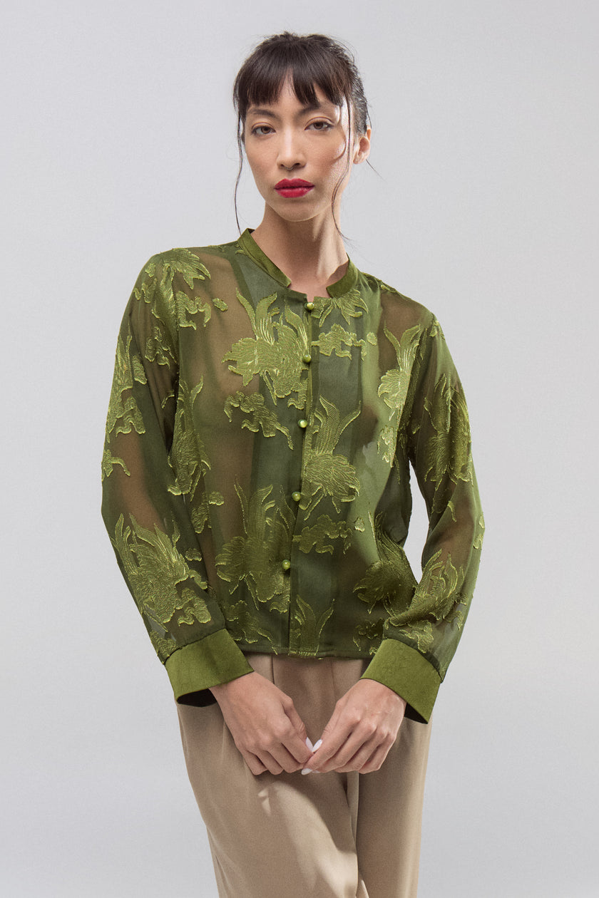 Camisa Seda Verde Oliva Imperial