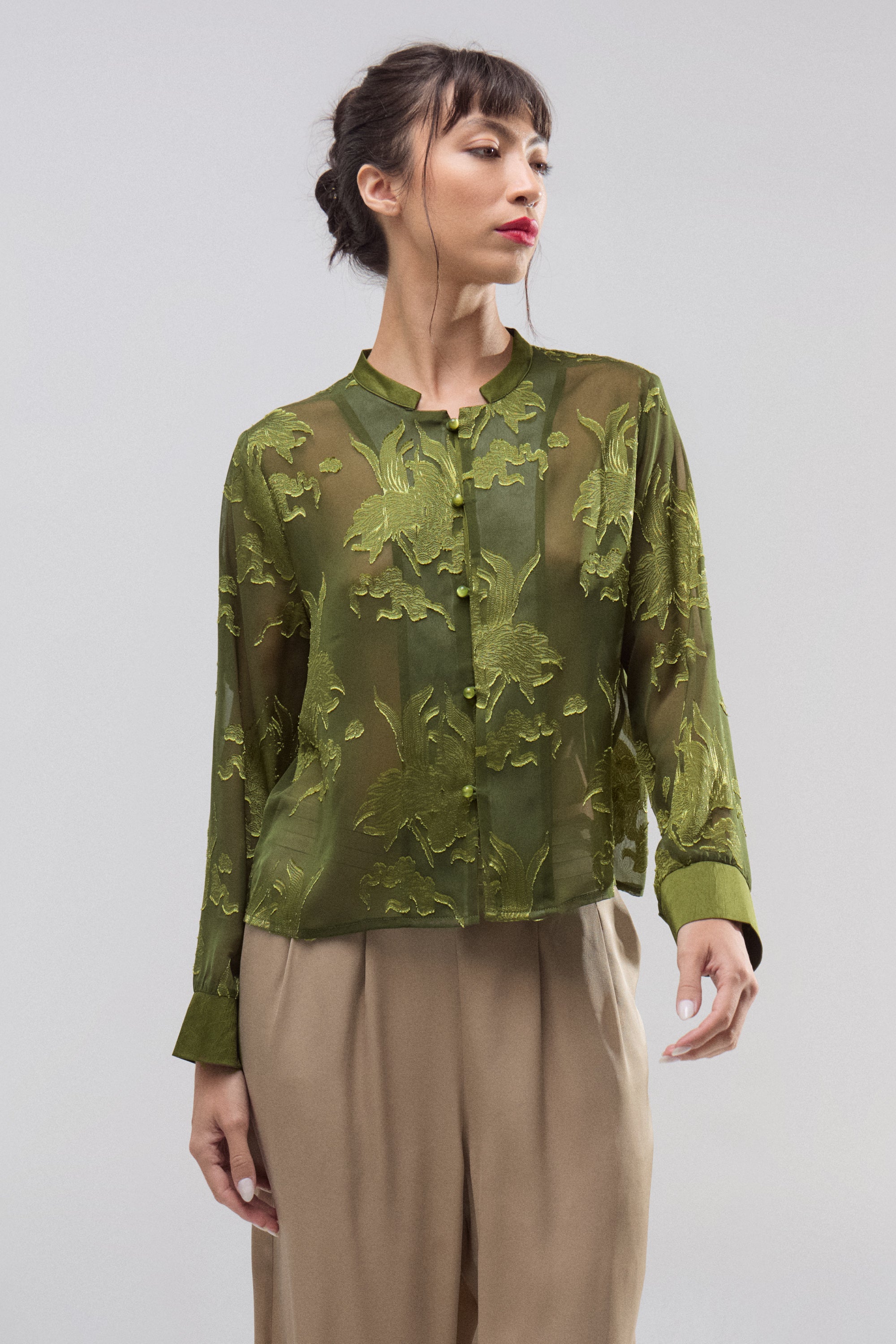 Camisa Seda Verde Oliva Imperial
