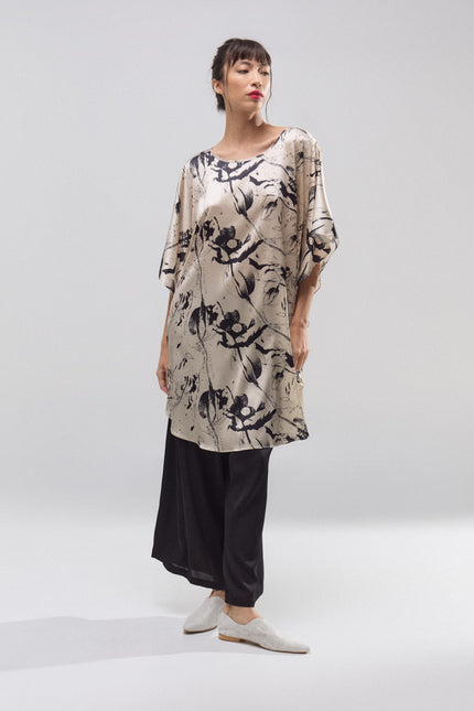 Túnica Marfil de Seda Natural Estampada