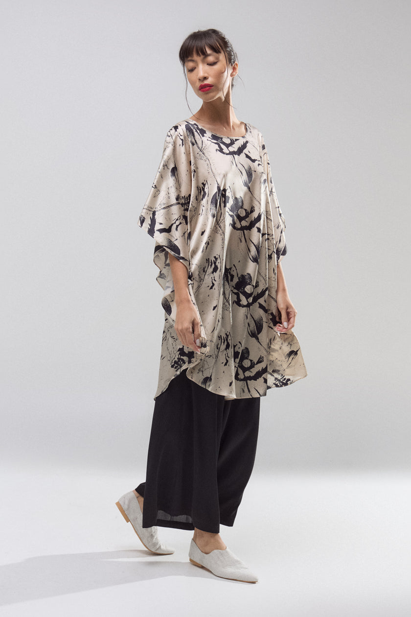 Túnica Marfil de Seda Natural Estampada