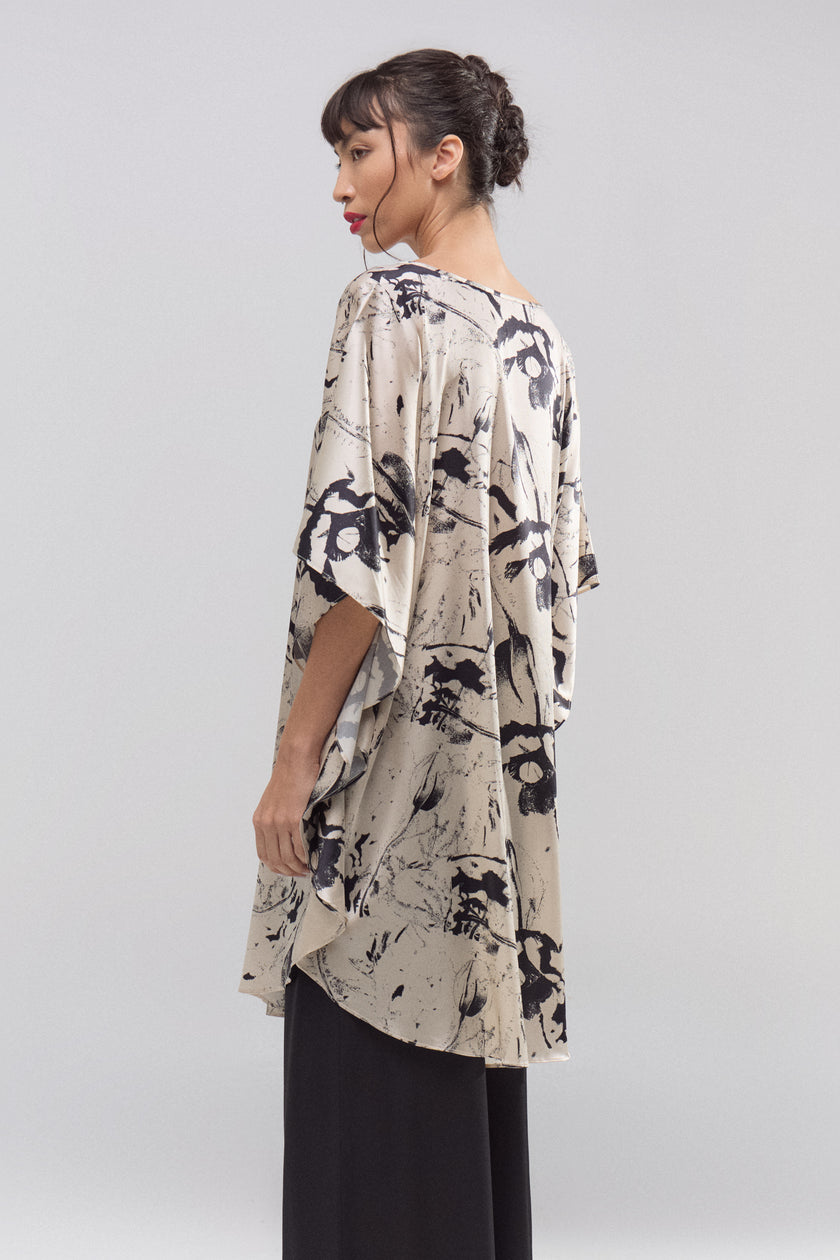Túnica Marfil de Seda Natural Estampada