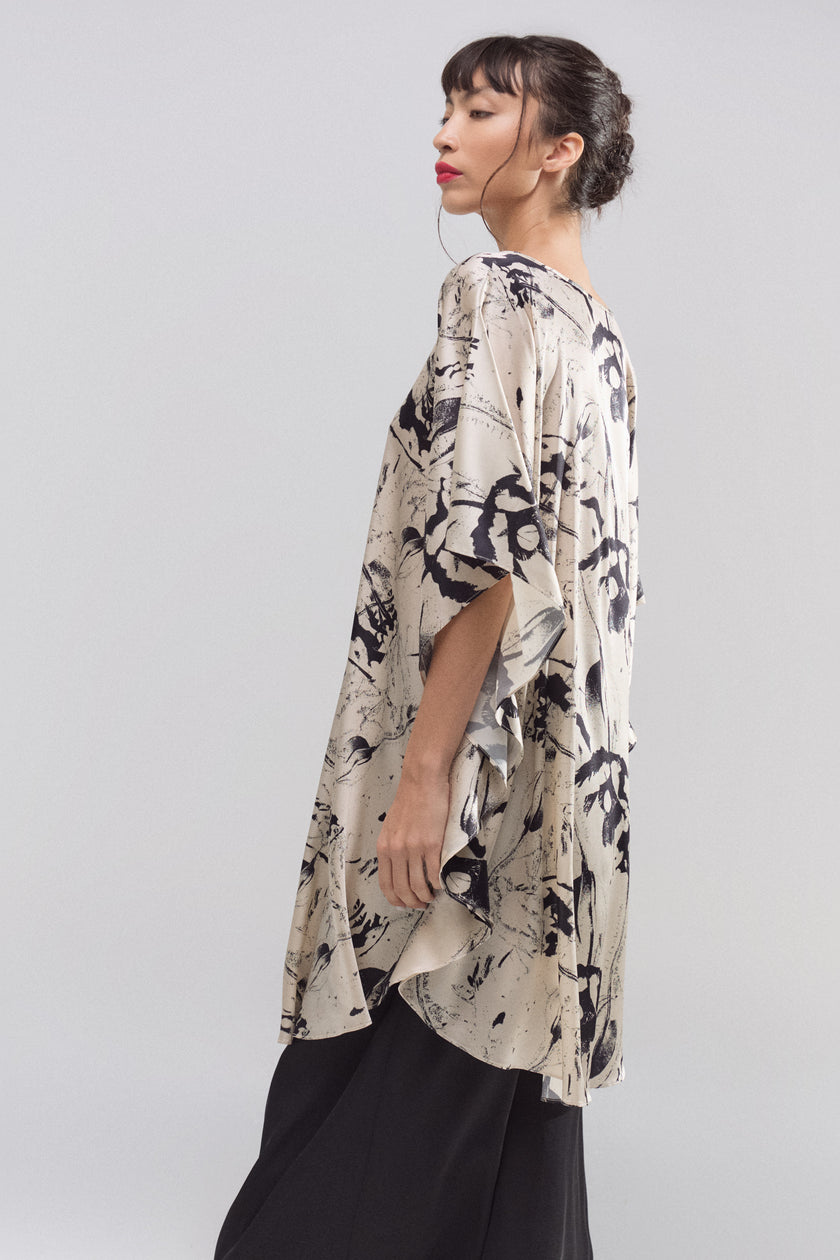 Túnica Marfil de Seda Natural Estampada