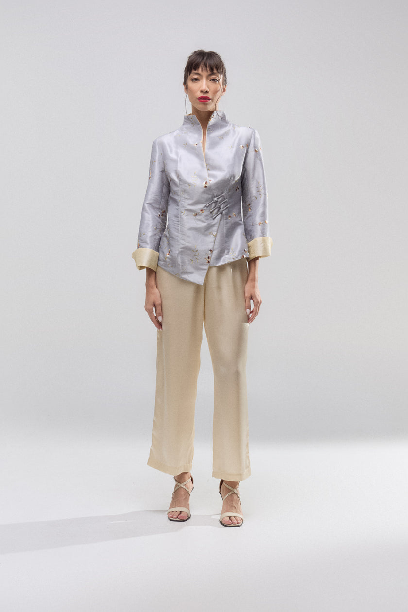 Chaqueta Shantung Flor de Plata
