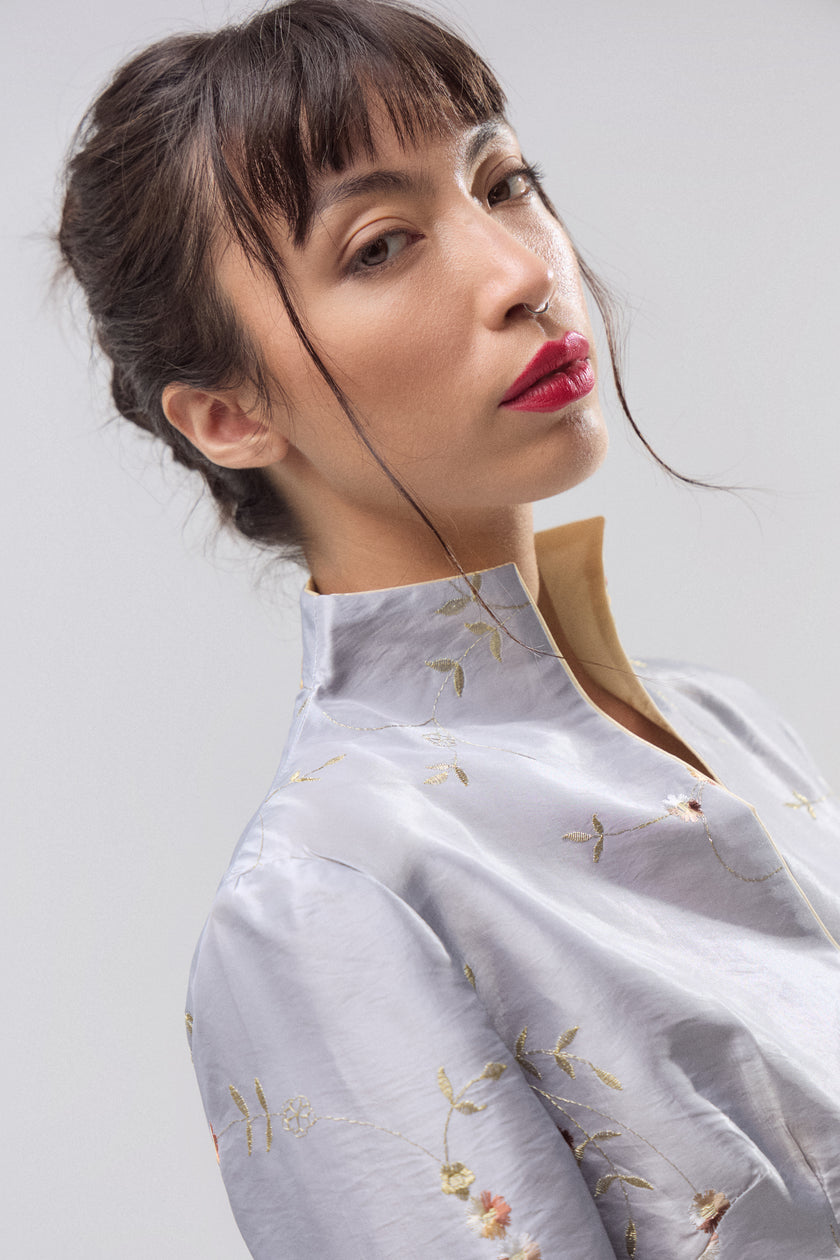 Chaqueta Shantung Flor de Plata