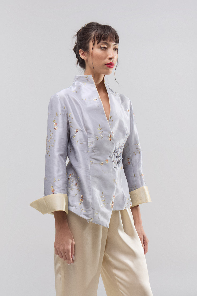 Chaqueta Shantung Flor de Plata