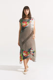 Vestido Midi de Seda Natural con Estampado Floral Acuarela