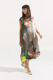 Vestido Midi de Seda Natural con Estampado Floral Acuarela