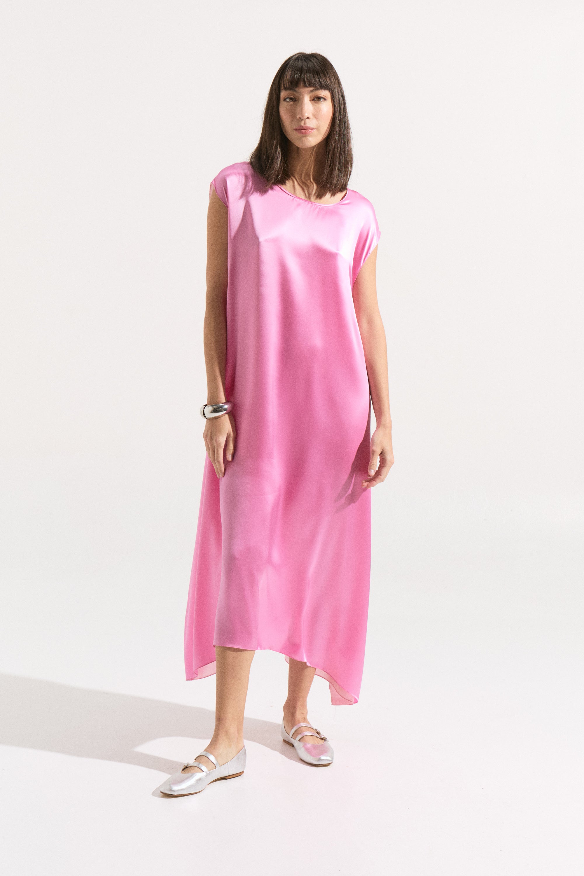 Vestido Midi Asimétrico Bicolor de Seda Pura 