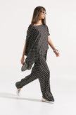 Conjunto de Seda Pura a Lunares Asimétricos - Top Kaftán y Pantalón