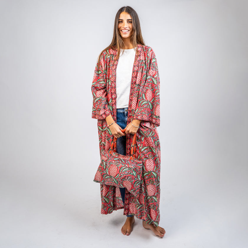 KIMONO LARGO DE ALGODON ESTAMPADO