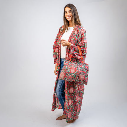 KIMONO LARGO DE ALGODON ESTAMPADO