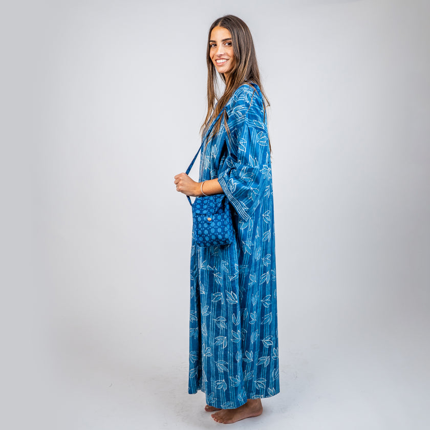 KIMONO LARGO DE ALGODON ESTAMPADO AZULINO