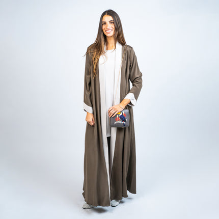 SET KIMONO EN SEDA NATURAL CAMEL Y VESTIDO DE SEDA