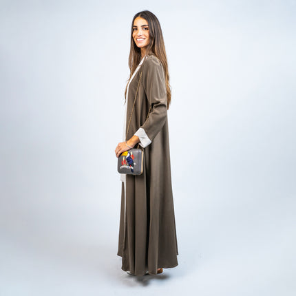 SET KIMONO EN SEDA NATURAL CAMEL Y VESTIDO DE SEDA