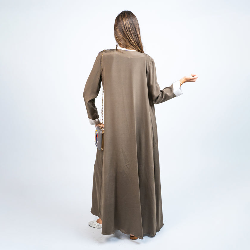 SET KIMONO EN SEDA NATURAL CAMEL Y VESTIDO DE SEDA