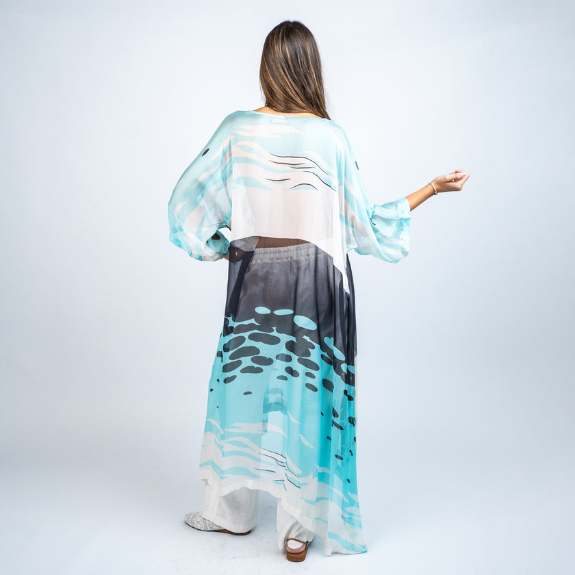 SET TUNICA GASA DE SEDA ESTAMPADA Y PANTALON DE LINO