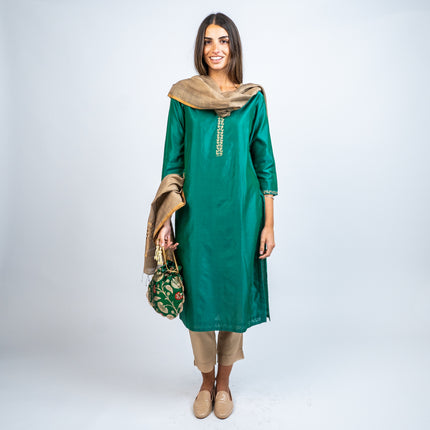 SET KURTA EN ALGODON Y SEDA Y PANTALON