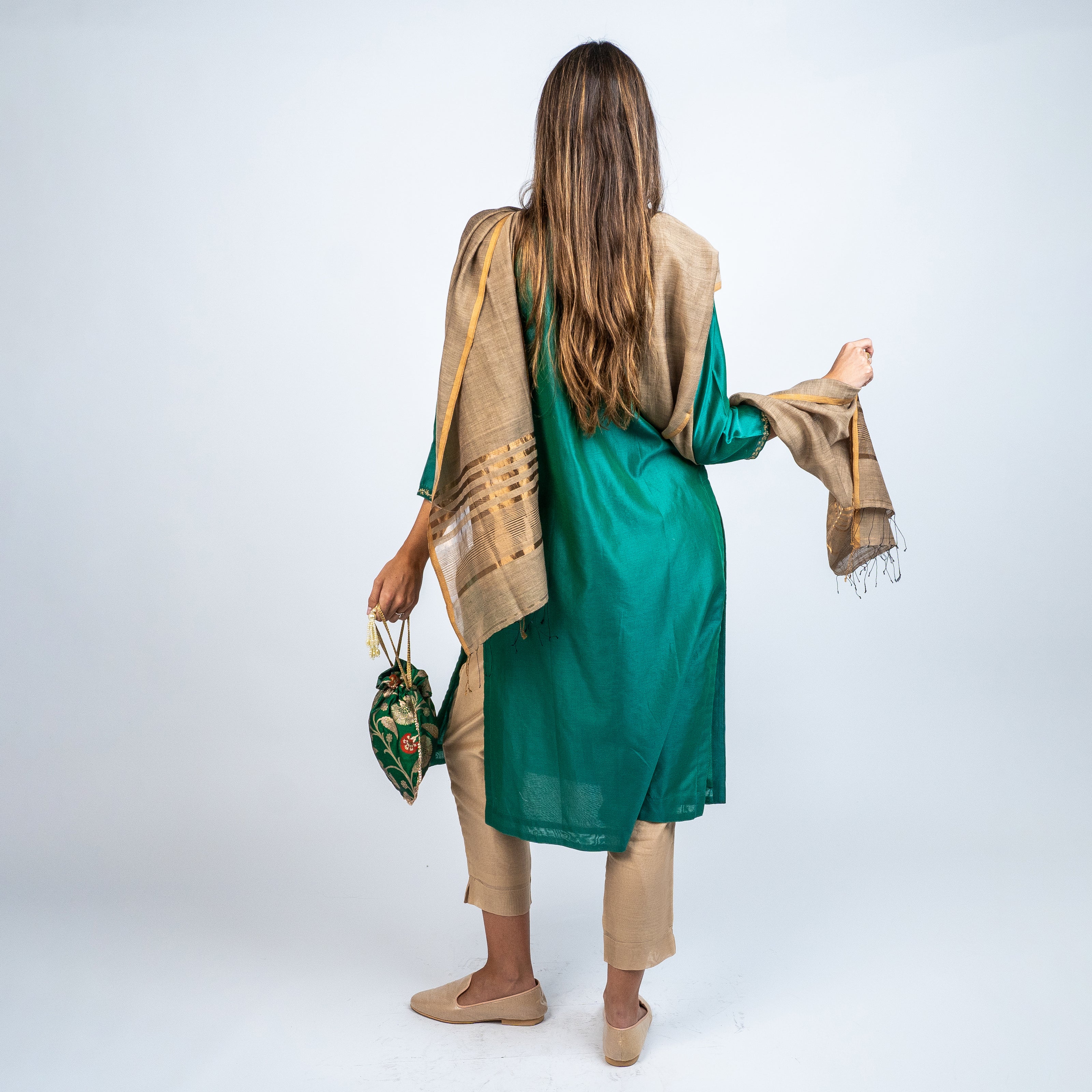 SET KURTA EN ALGODON Y SEDA Y PANTALON