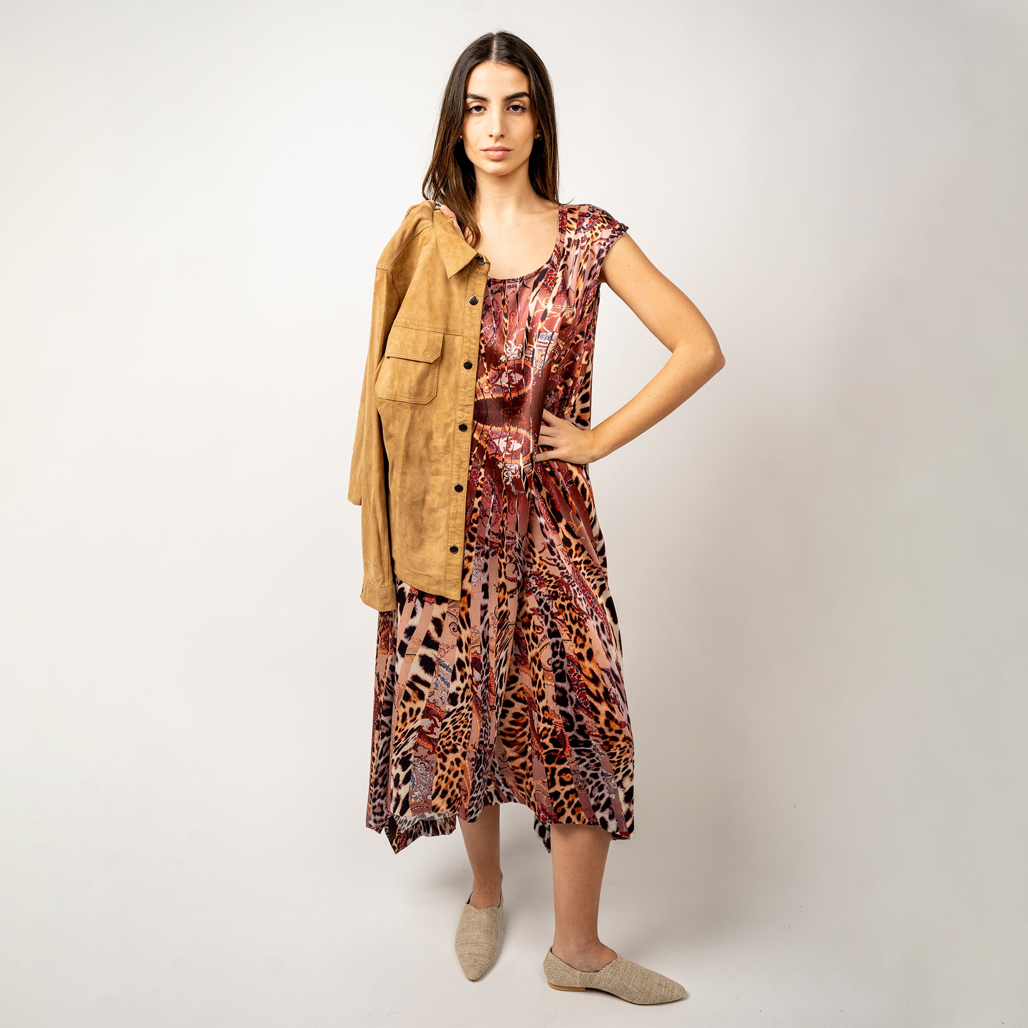 TUNICA DE SEDA NATURAL ESTAMPADA ANIMAL PRINT