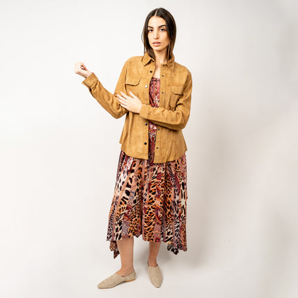 TUNICA DE SEDA NATURAL ESTAMPADA ANIMAL PRINT