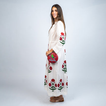 VESTIDO LARGO EN SEDA Y ALGODON ESTAMPADO