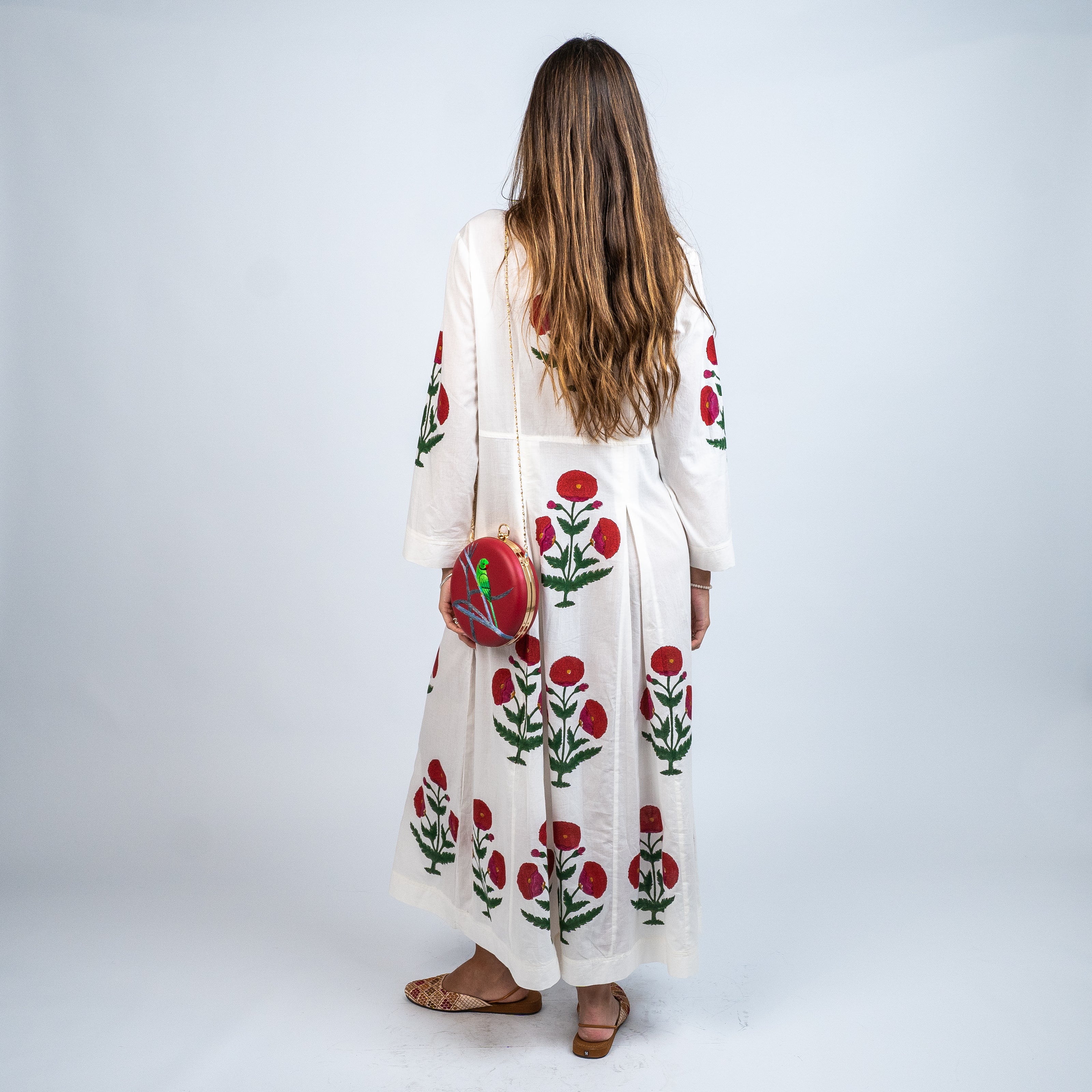 VESTIDO LARGO EN SEDA Y ALGODON ESTAMPADO
