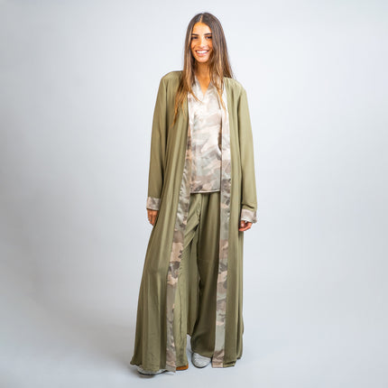 SET KIMONO EN SEDA NATURAL, PANTALON DE SEDA Y BLUSA DE SEDA
