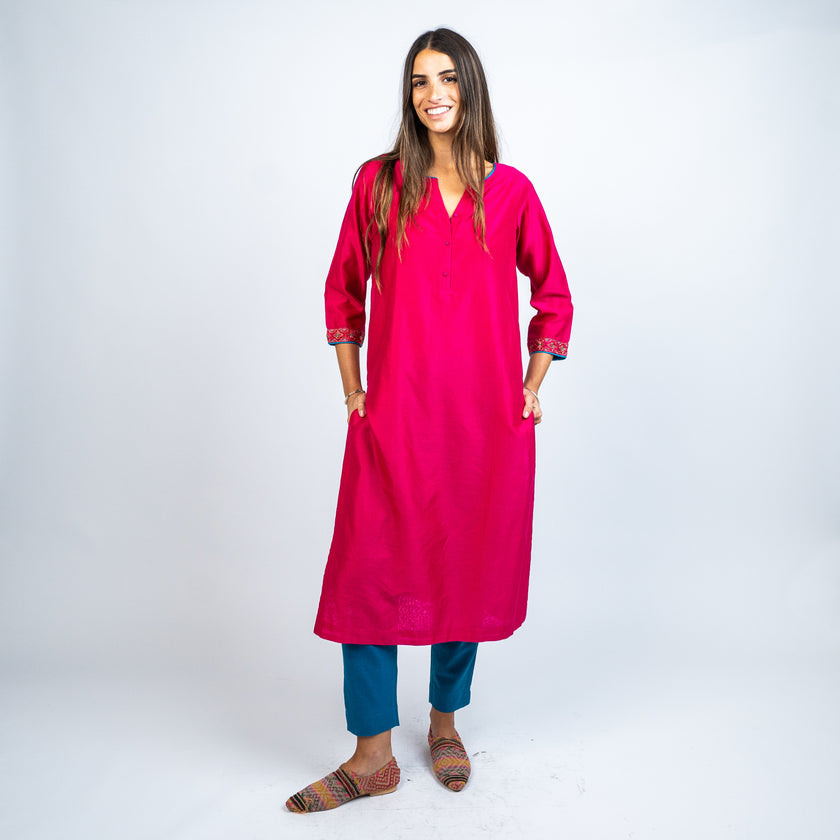 SET KURTA EN ALGODON Y SEDA Y PANTALON EN ALGODON Y SEDA