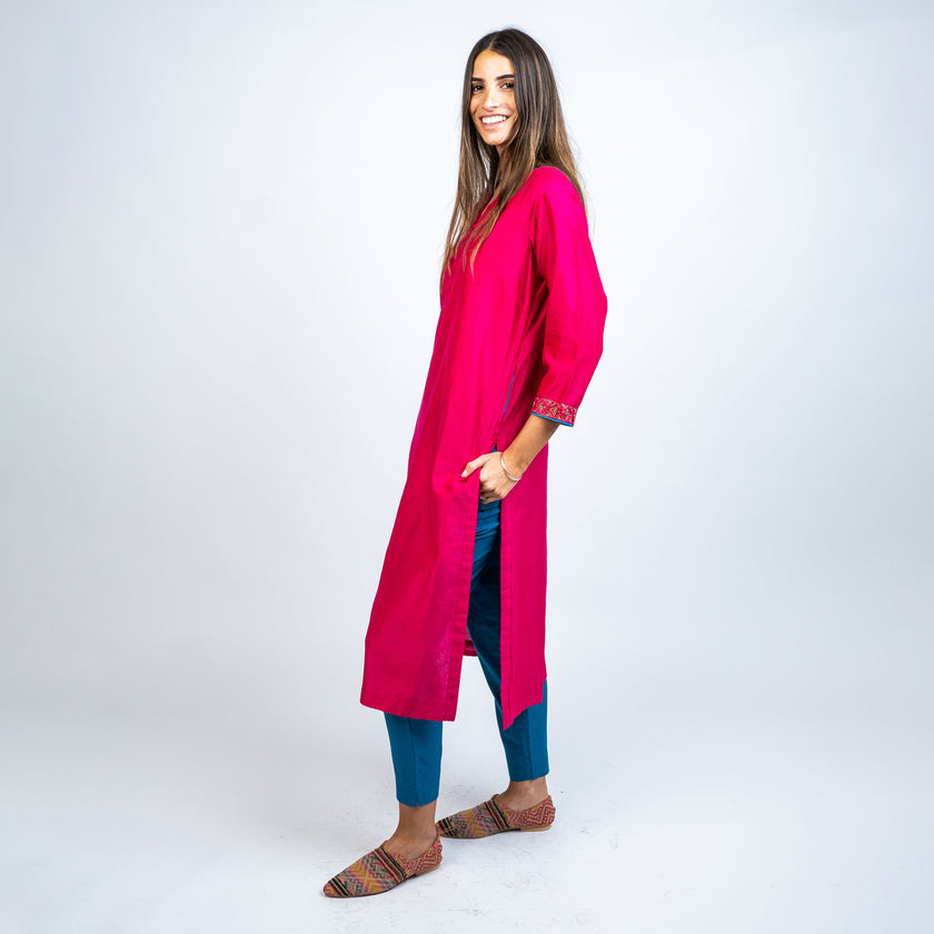 SET KURTA EN ALGODON Y SEDA Y PANTALON EN ALGODON Y SEDA