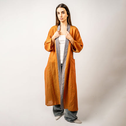 EMA Kimono en 100% Lino Belga Liso Tornasolado Naranja