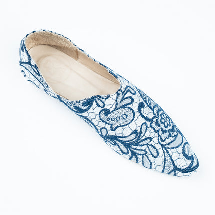 BABUS ORGANZA DE SEDA BORDADA AZUL