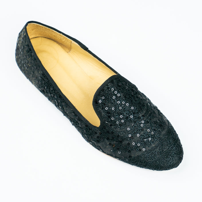 SLIPPERS ORGANZA NEGRA CON LENTEJUELAS