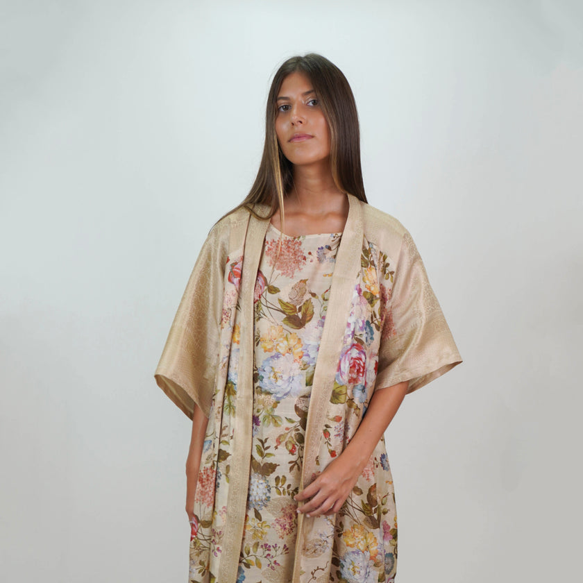 Set de Túnica y Kimono en Seda Natural