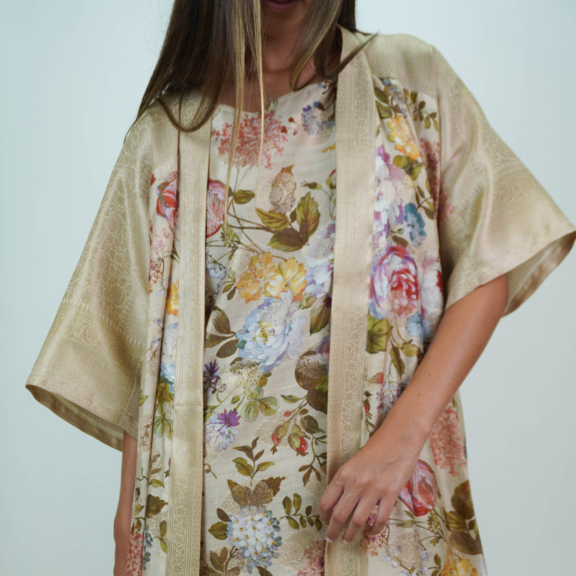 Set de Túnica y Kimono en Seda Natural