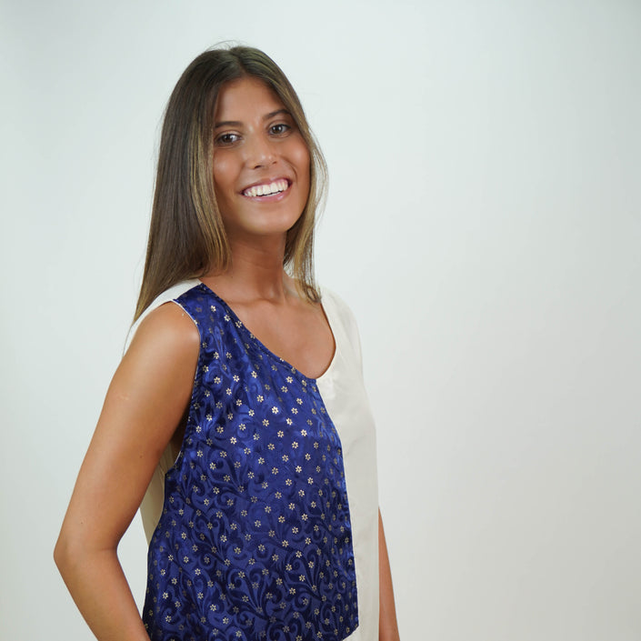 Vestido Largo de Seda Natural Off White Combinado – Elegancia sin Esfuerzo