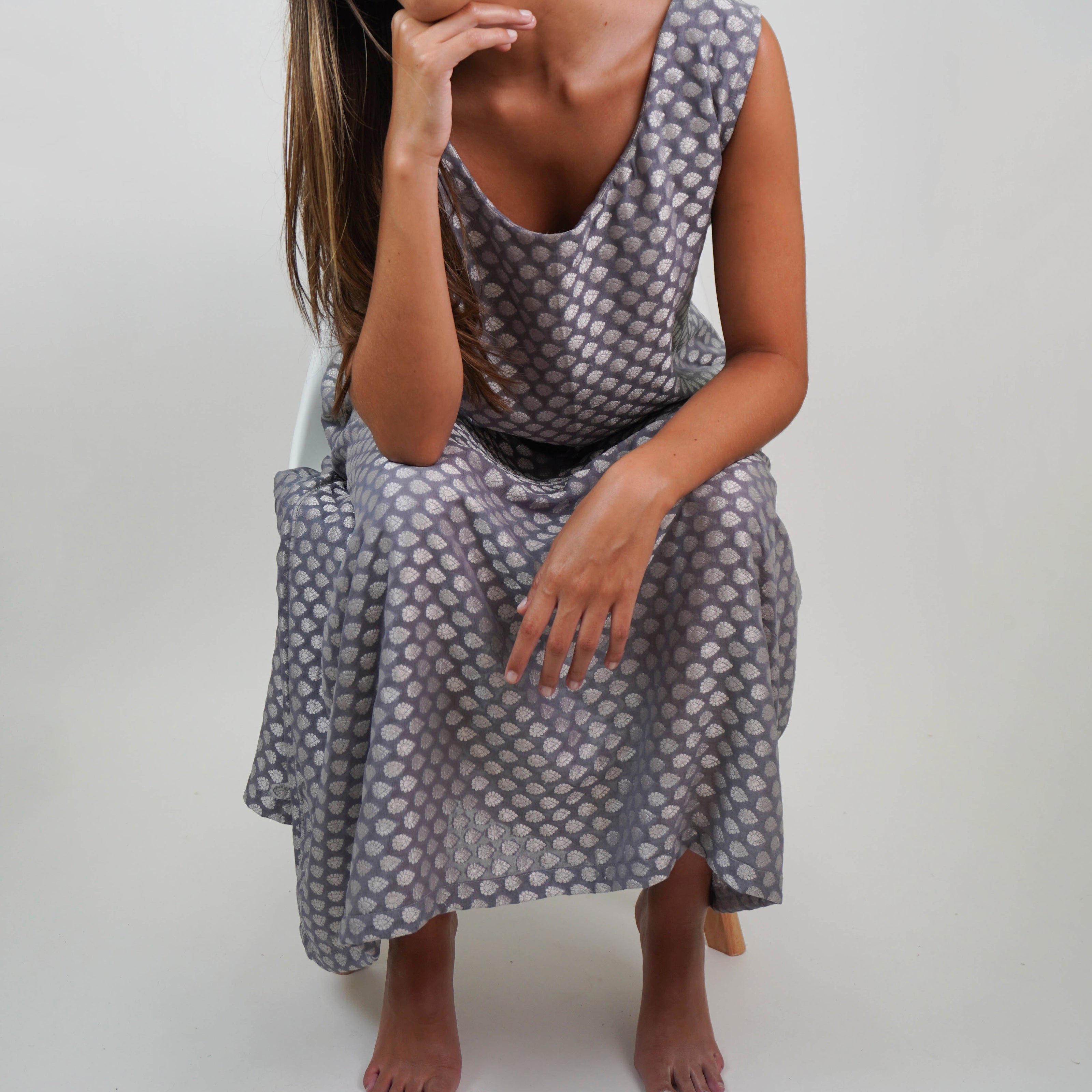 Túnica de Seda Natural Estampada – Sofisticación Artesanal con Sello de India