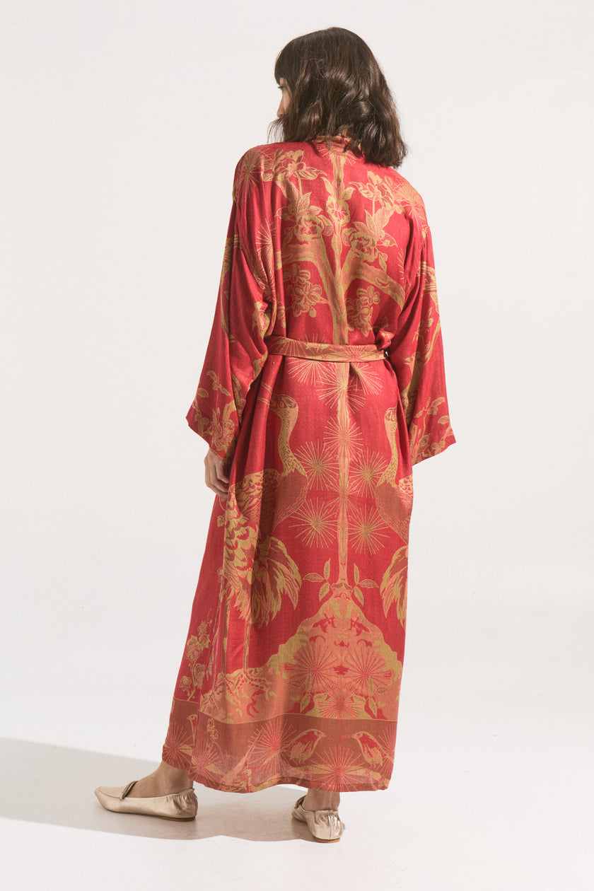 Kimono Grullas Imperiales Carmesí
