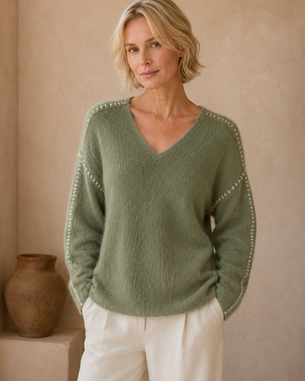 Sweater Livia – Cashmere Cardado Verde Manzanay
