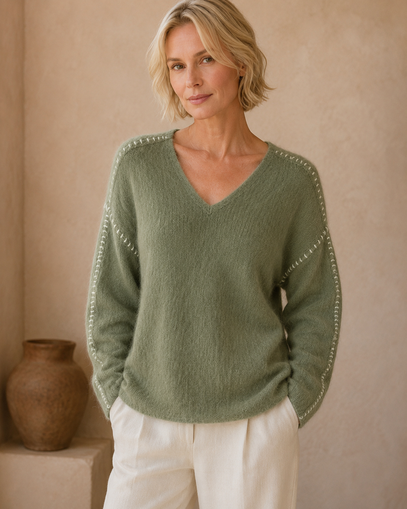 Sweater Livia – Cashmere Cardado Verde Manzanay