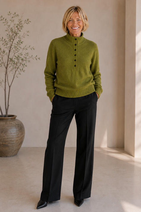 Sweater Polo Cashmere Olive Élégance