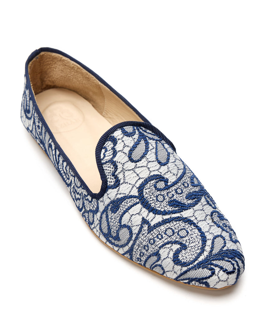 Slippers en Organza bordada de Seda Azul - Manantiales